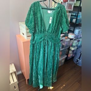 Green velvet Anthropologie floor length dress